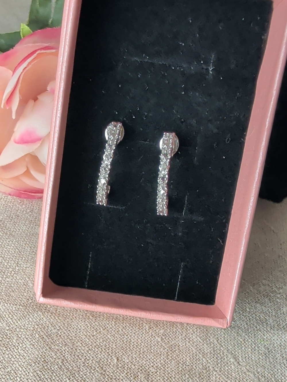 Sterling Silver 925 Clear Gemstone J Hoop Earrings Sparkling Pavé